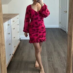 LUSH women's long sleeve chiffon, mini dress, red raspberry color size medium